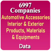 6997 Companies - Automotive Accessories Interior & Exterior (Leg Guard, Floor Mat, Mirror, Lock, Phone Holder, Wheel Cover, Wheel Lock, Covers, Sunshades, Rubber Grip, Stickers, Spoiler, Audio System, Fog Lamps, Sensors, Front Guard, Side Box, Speaker, Hanging, Perfumes Etc. Products, Materials & Equipments Data - In Excel Format