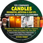 1123 Companies - Candles Decorative, Artificial & Wax Etc. Products, Materials & Accessories Data - in Excel Format