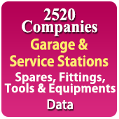 2520 Companies - Garage & Service Stations Spares, Fittings, Tools & Equipments (Washing System, Diagnostic Tools, Tyre Pressure Monitoring, Tyre Changer, Jacks, Wheel Aligner, Wheel Balancer, Car Polisher, Cleaning Kit, Dent Polish, Engine Decarbonizing, Garage Tools, Wheel Spanner, Scanner, Tool Kits Testing Machine Etc. Data - In Excel Format