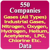 550 Companies - Gases (All Types) Industrial Gases, Nitrogen, Oxygen, Hydrogen, Acetylene, Helium, LPG, Chlorine Etc. Data - In Excel Format