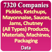 7320 Companies - Pickles, Ketchups, Mayonnaise, Sauces, Jams, Chutney (All Types) Products, Materials, Machines, Packaging Data - In Excel Format