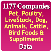 1177 Companies - Pet, Poultry, Livestock, Dog, Animals, Cattle, Bird Foods & Suppliments Data - In Excel Format